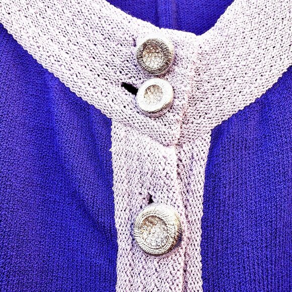 80s Purple Knit Dress Color Block Anne Marie Jones Size 10 With Pockets - Picture 2 of 14